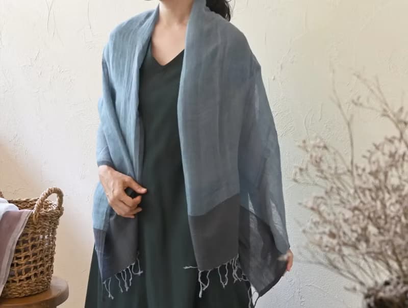 地球樹公平貿易fair trade --春夏棉麻圍巾(紫灰色/藍色)