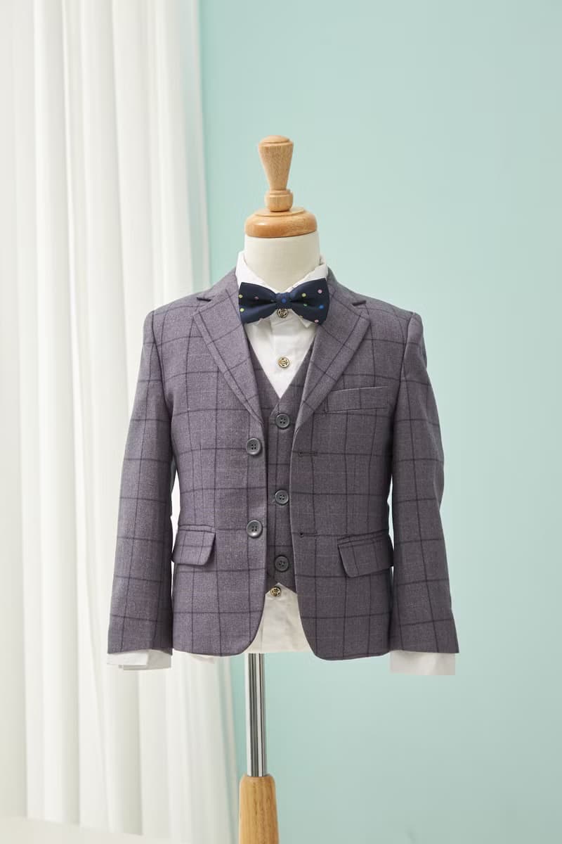 HAO.HAO kids 層次格紋西裝-灰格紋(三件組)