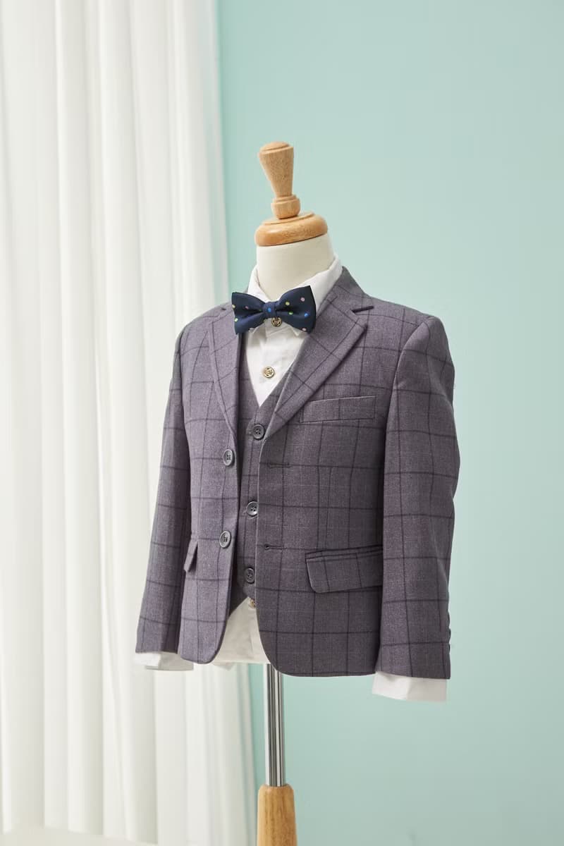 HAO.HAO kids 層次格紋西裝-灰格紋(三件組)