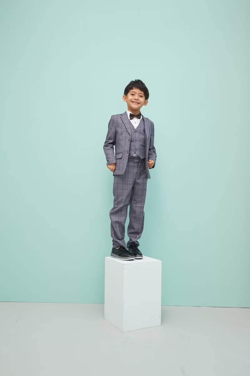 HAO.HAO kids 層次格紋西裝-灰格紋(三件組)