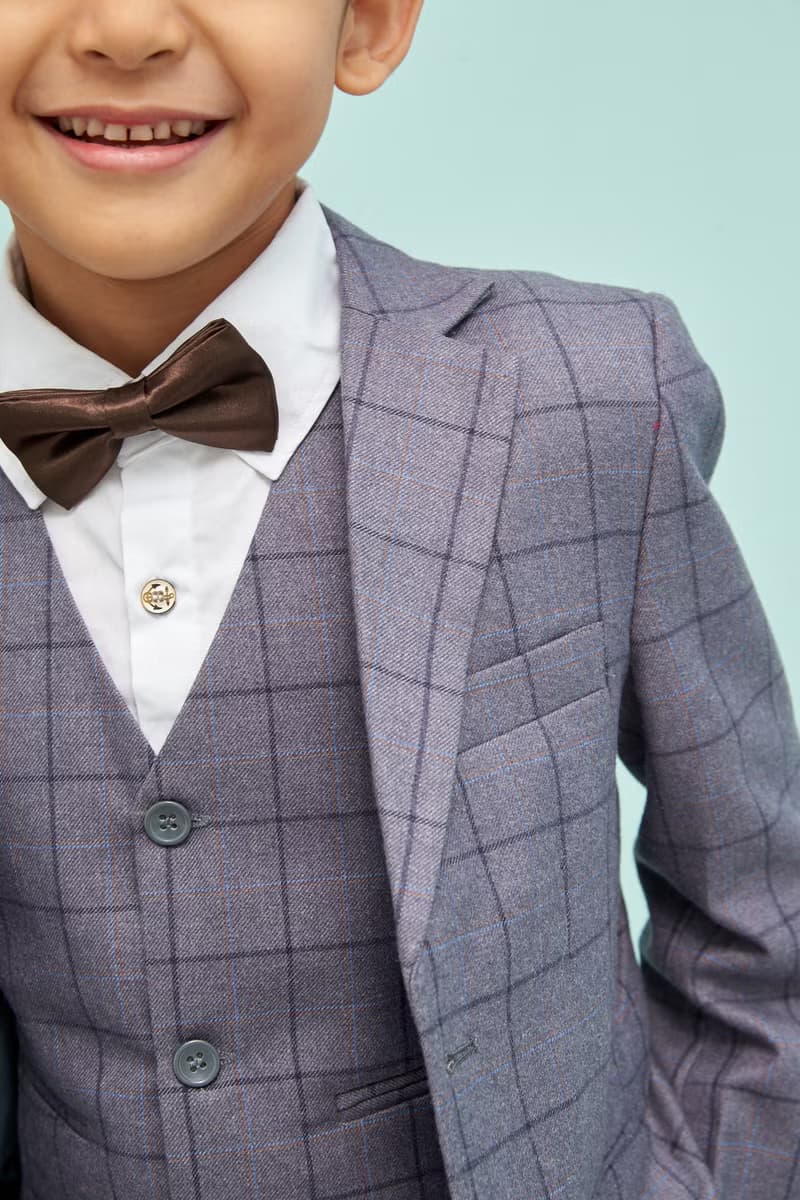 HAO.HAO kids 層次格紋西裝-灰格紋(三件組)