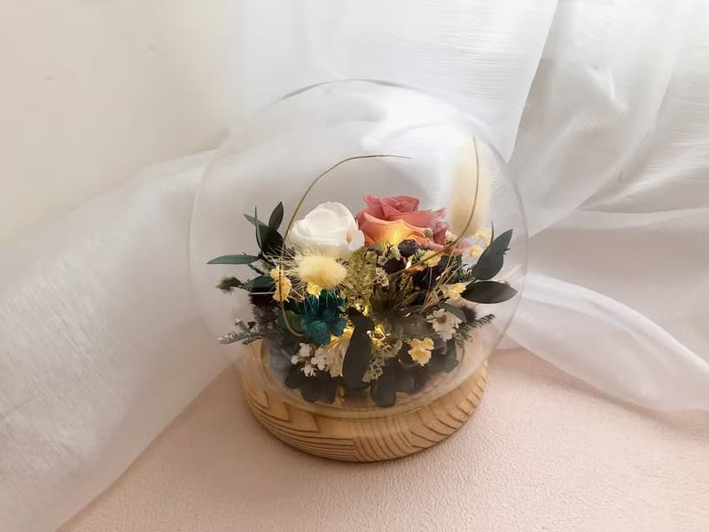 LED 永生花 玻璃罩 永生玫瑰花 乾燥花 紀念日禮物 夜燈 祝賀禮物