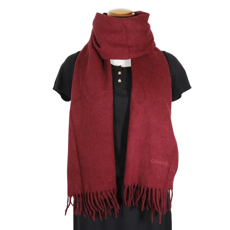 【日本直送】シャネル CHANEL ロゴ マフラー カシミヤ ボルドー レディース【中古】