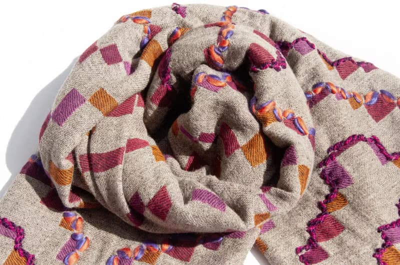 喀什米爾Cashmere/水煮羊毛披肩/針織圍巾/刺繡圍巾/羊絨披巾-粉