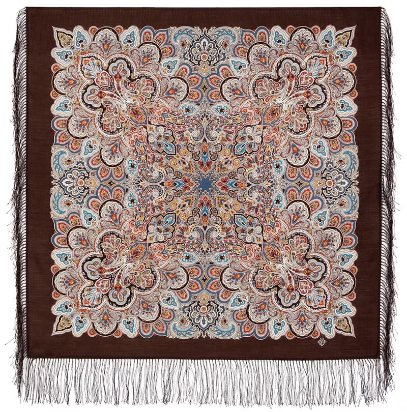 Authentic Pavlovo Posad Russian Shawl Scarf Soft 100% Wool 89x89 cm 1893-17