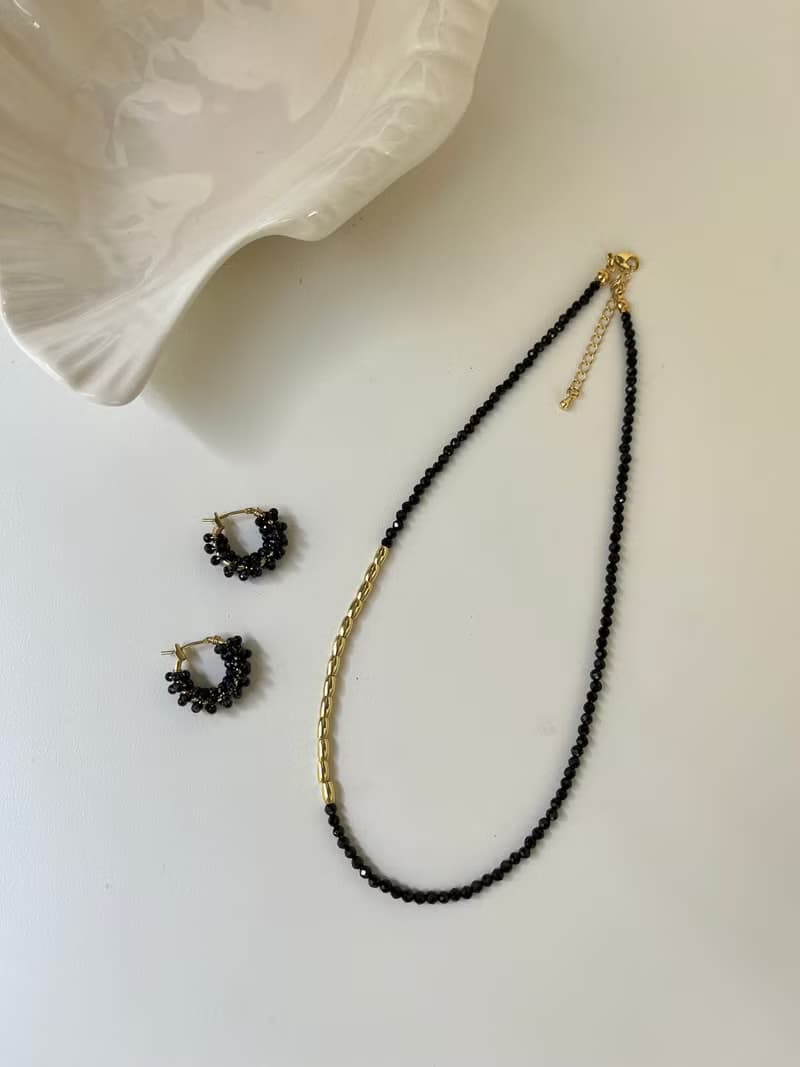 法式復古 天然黑尖晶項鏈 鎖骨鏈 多用款長項鏈