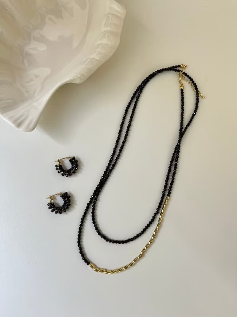 法式復古 天然黑尖晶項鏈 鎖骨鏈 多用款長項鏈