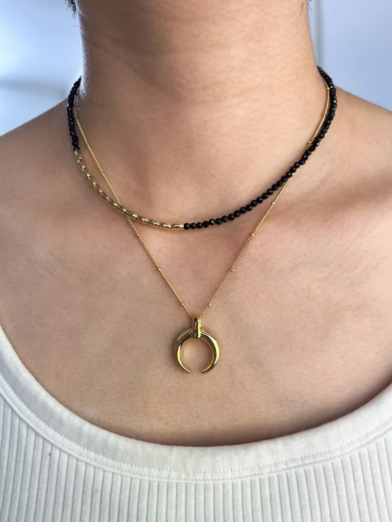 法式復古 天然黑尖晶項鏈 鎖骨鏈 多用款長項鏈