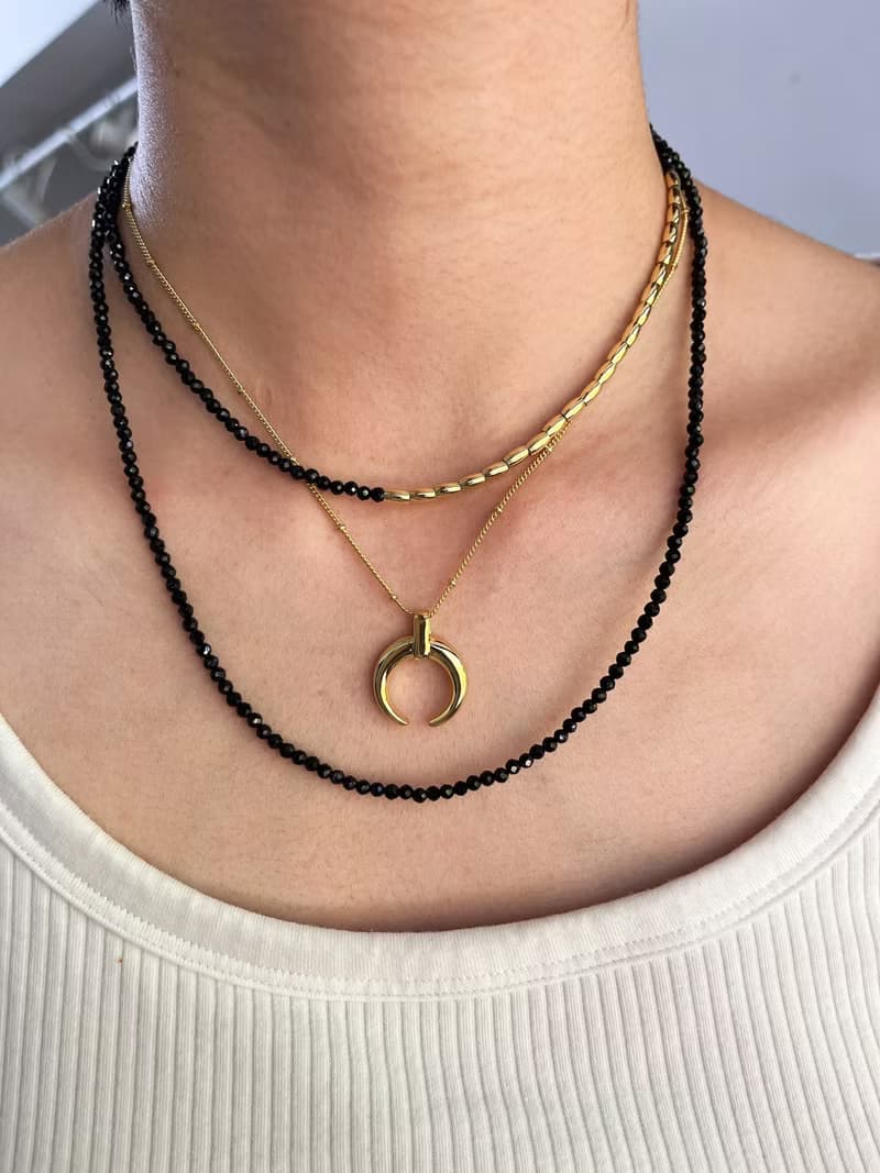 法式復古 天然黑尖晶項鏈 鎖骨鏈 多用款長項鏈