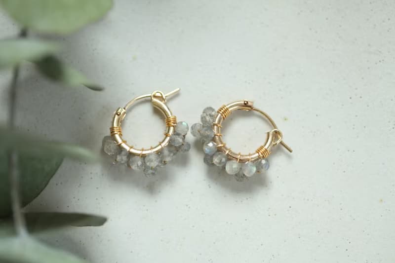 HappyCircle1.5cm│拉長石裙襬款 14kgf 耳夾 藍光 生日 禮物 灰