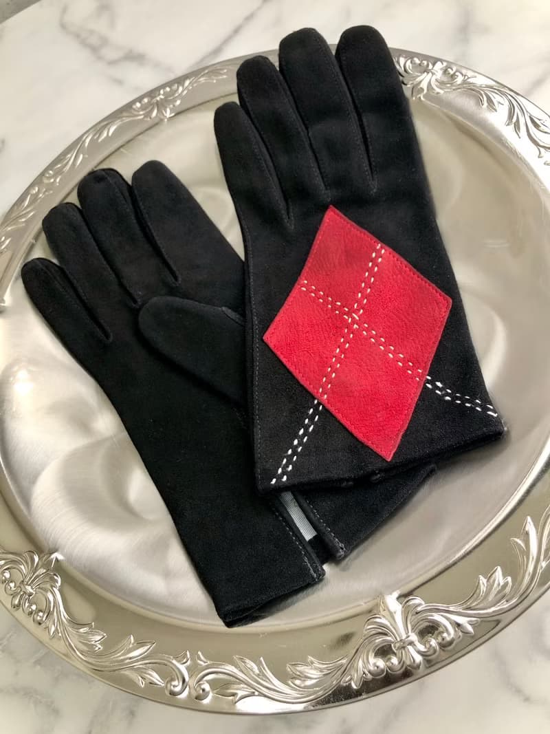 【 日本直送　名牌中古包 】CELINE セリーヌ スエード アーガイル グローブ 手袋 レッド ブラック vintage ヴィンテージ オールド z77scn