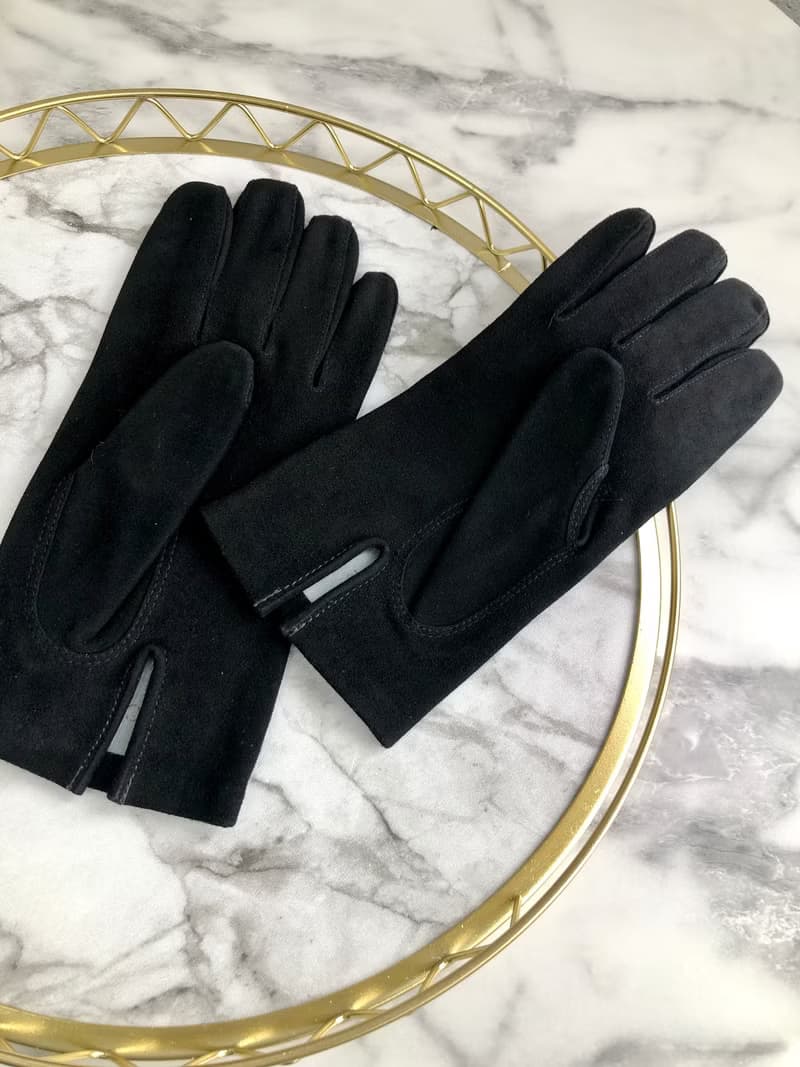 【 日本直送　名牌中古包 】CELINE セリーヌ スエード アーガイル グローブ 手袋 レッド ブラック vintage ヴィンテージ オールド z77scn