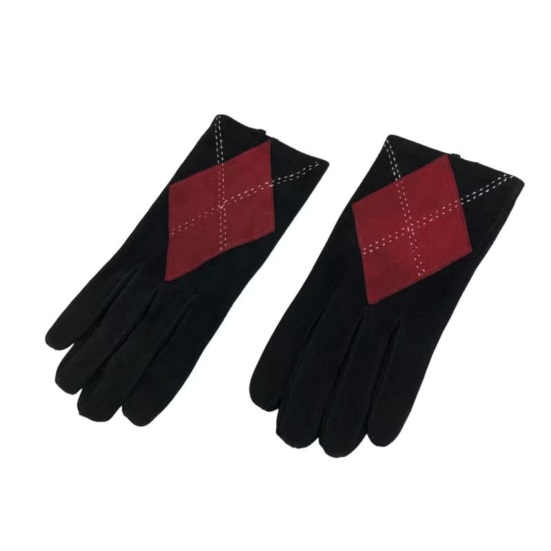 【 日本直送　名牌中古包 】CELINE セリーヌ スエード アーガイル グローブ 手袋 レッド ブラック vintage ヴィンテージ オールド z77scn