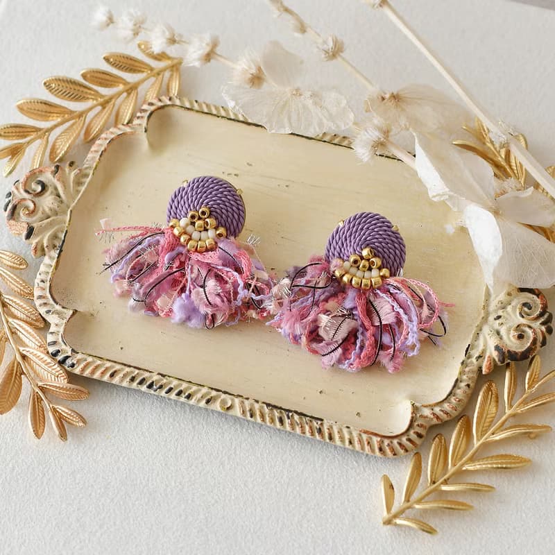 イヤリング/String tassel earrings /Pink Purple