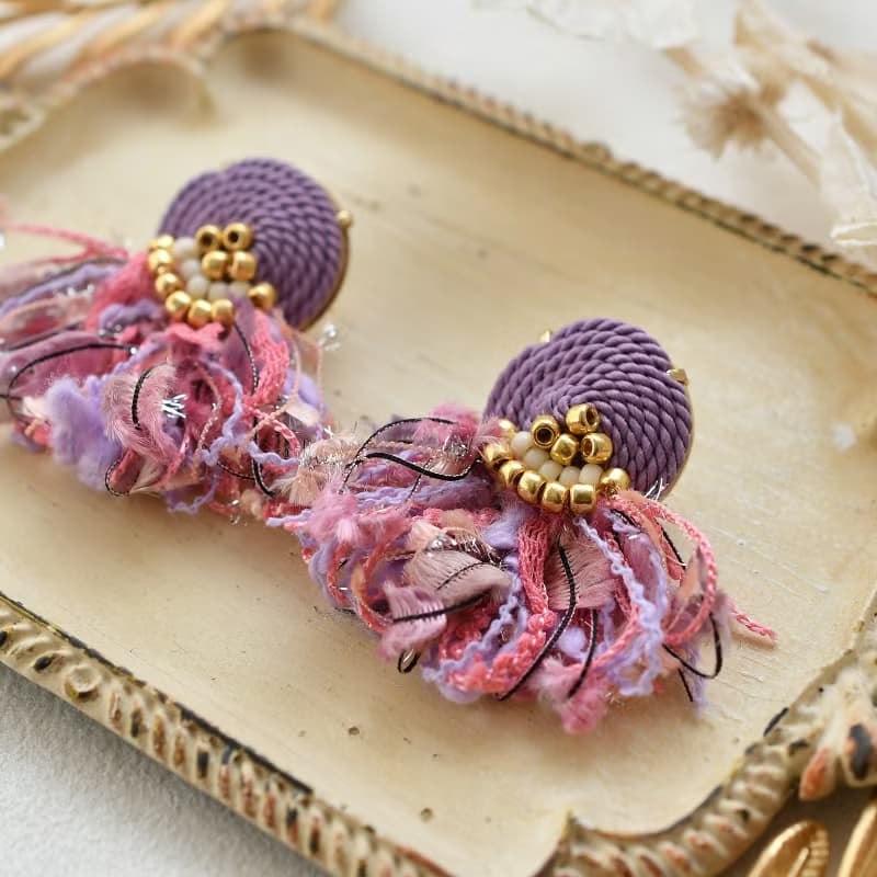 イヤリング/String tassel earrings /Pink Purple