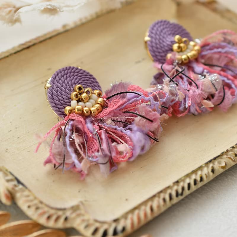 イヤリング/String tassel earrings /Pink Purple