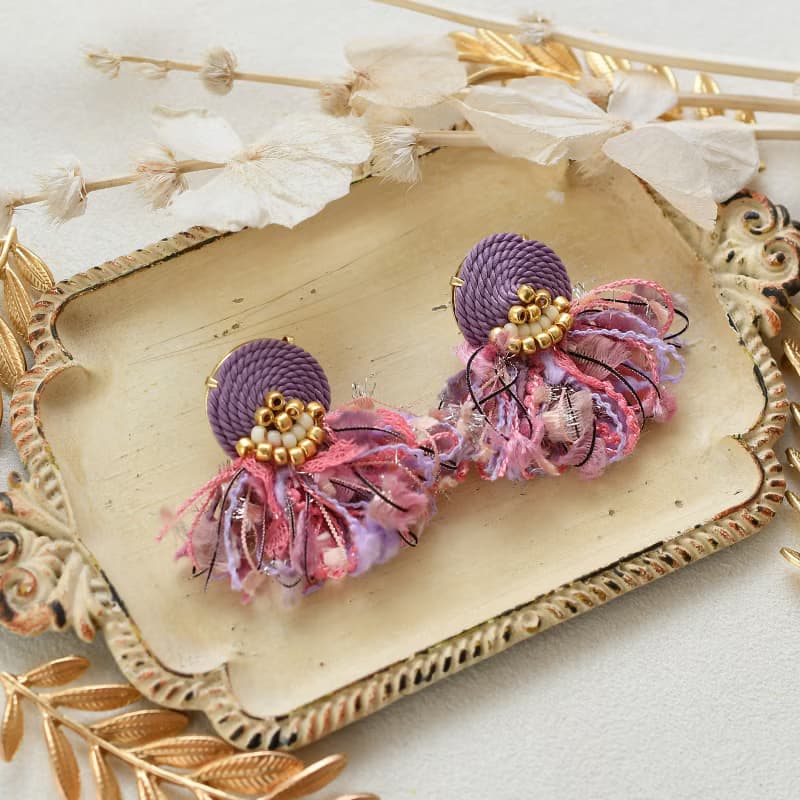 イヤリング/String tassel earrings /Pink Purple