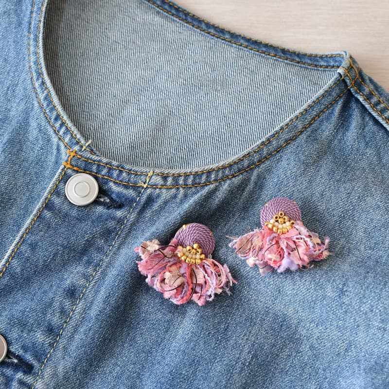 イヤリング/String tassel earrings /Pink Purple