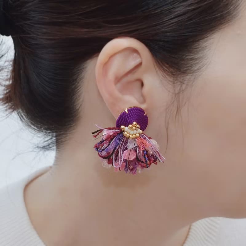 イヤリング/String tassel earrings /Pink Purple