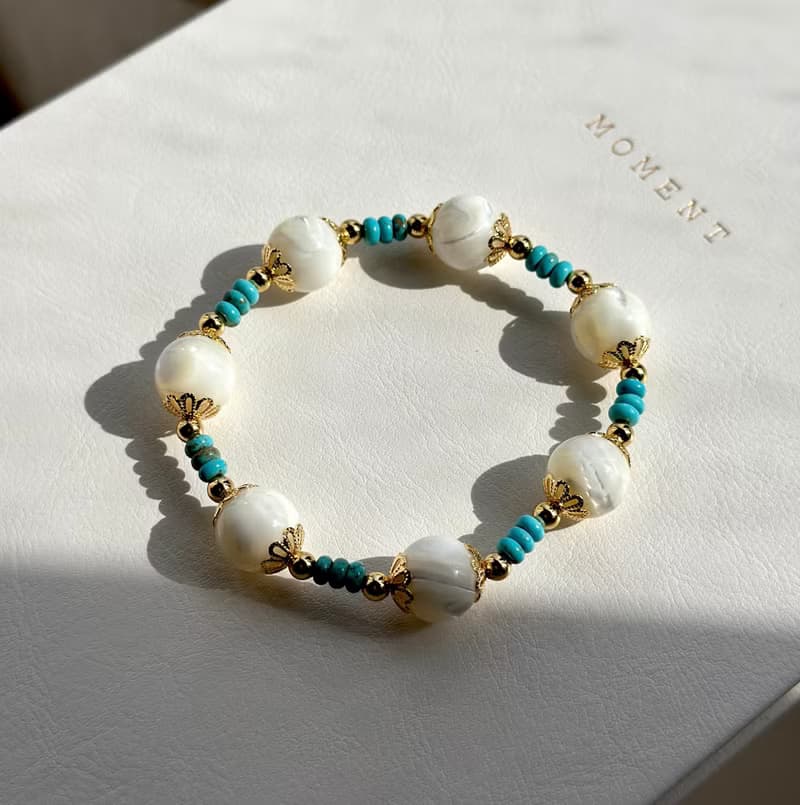 【羅馬蔓貝】馬蹄螺 松石 鍍金天然水晶手鏈手串 貝殼 沙灘 海