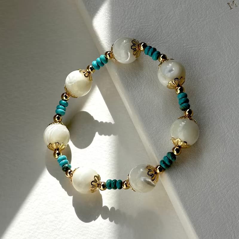 【羅馬蔓貝】馬蹄螺 松石 鍍金天然水晶手鏈手串 貝殼 沙灘 海