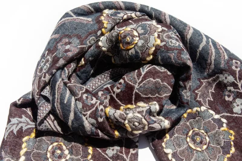喀什米爾Cashmere/水煮羊毛披肩/針織圍巾/刺繡圍巾/羊絨披巾-花