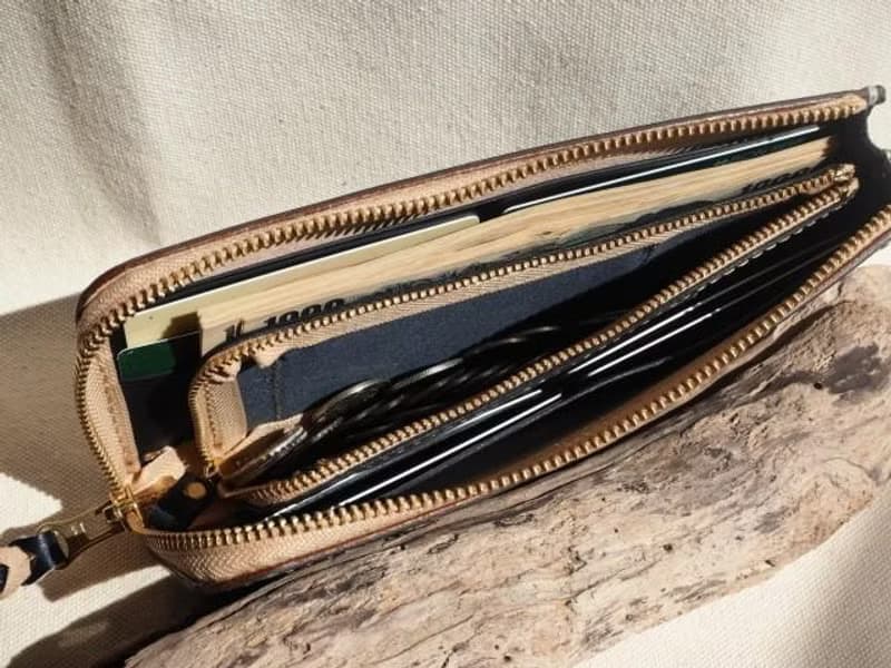 Wファスナーの長財布 / ネイビー