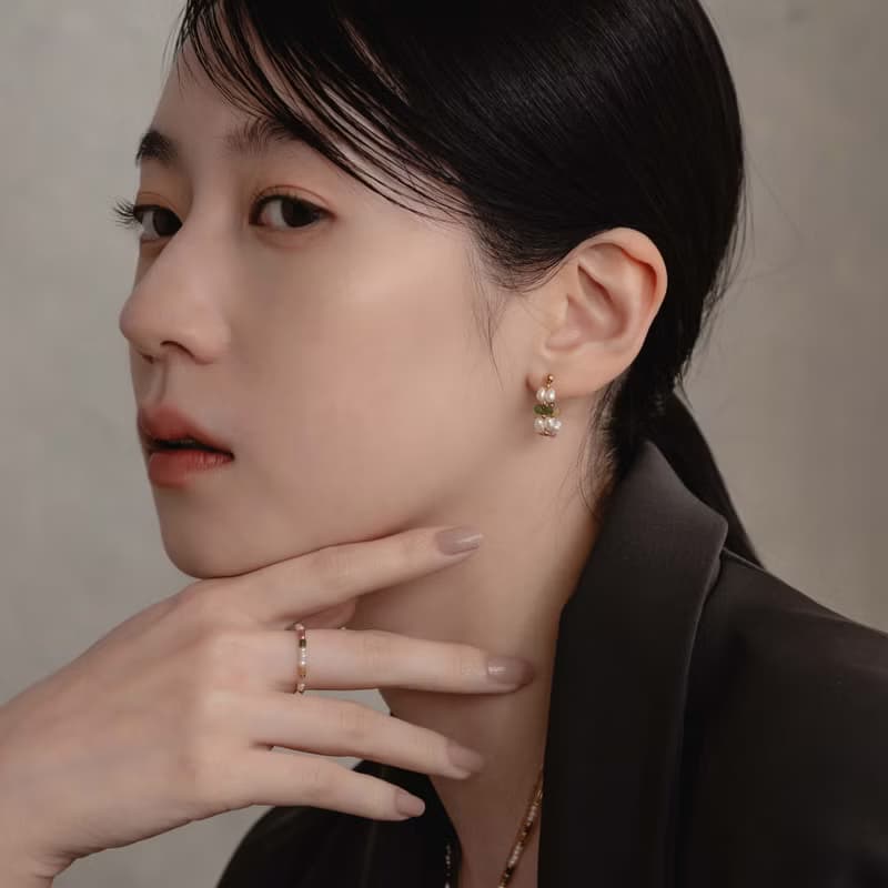 少女心。碧璽珍珠耳環