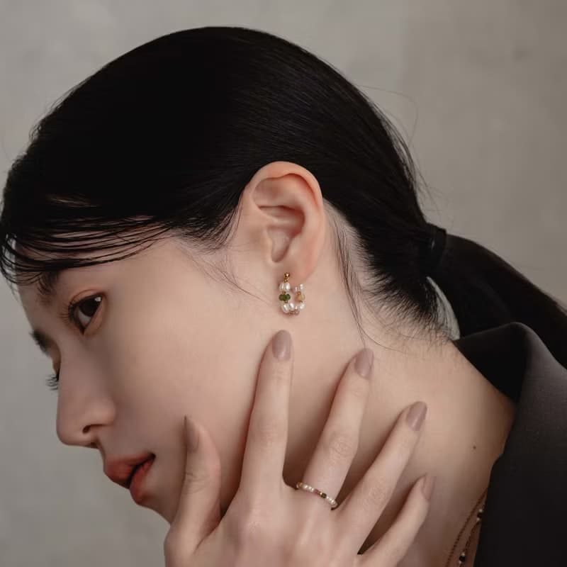 少女心。碧璽珍珠耳環