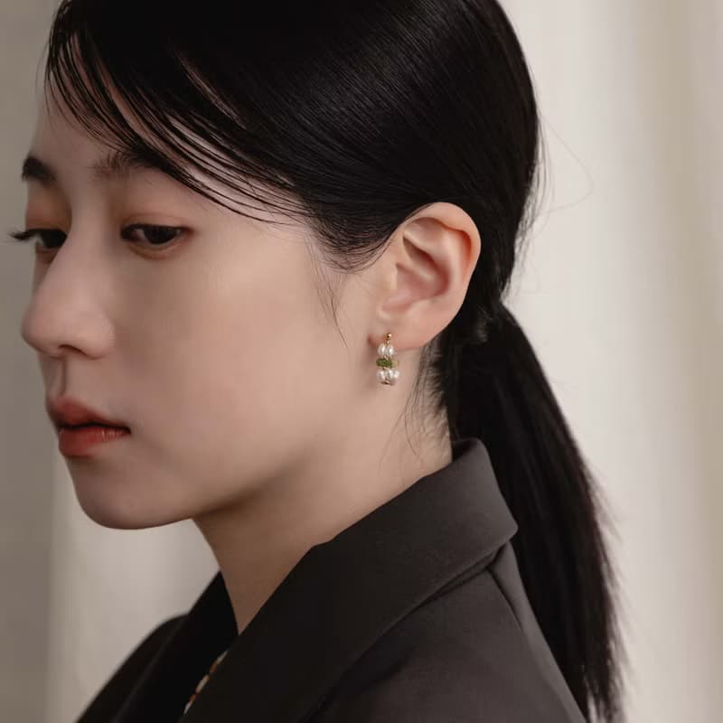 少女心。碧璽珍珠耳環