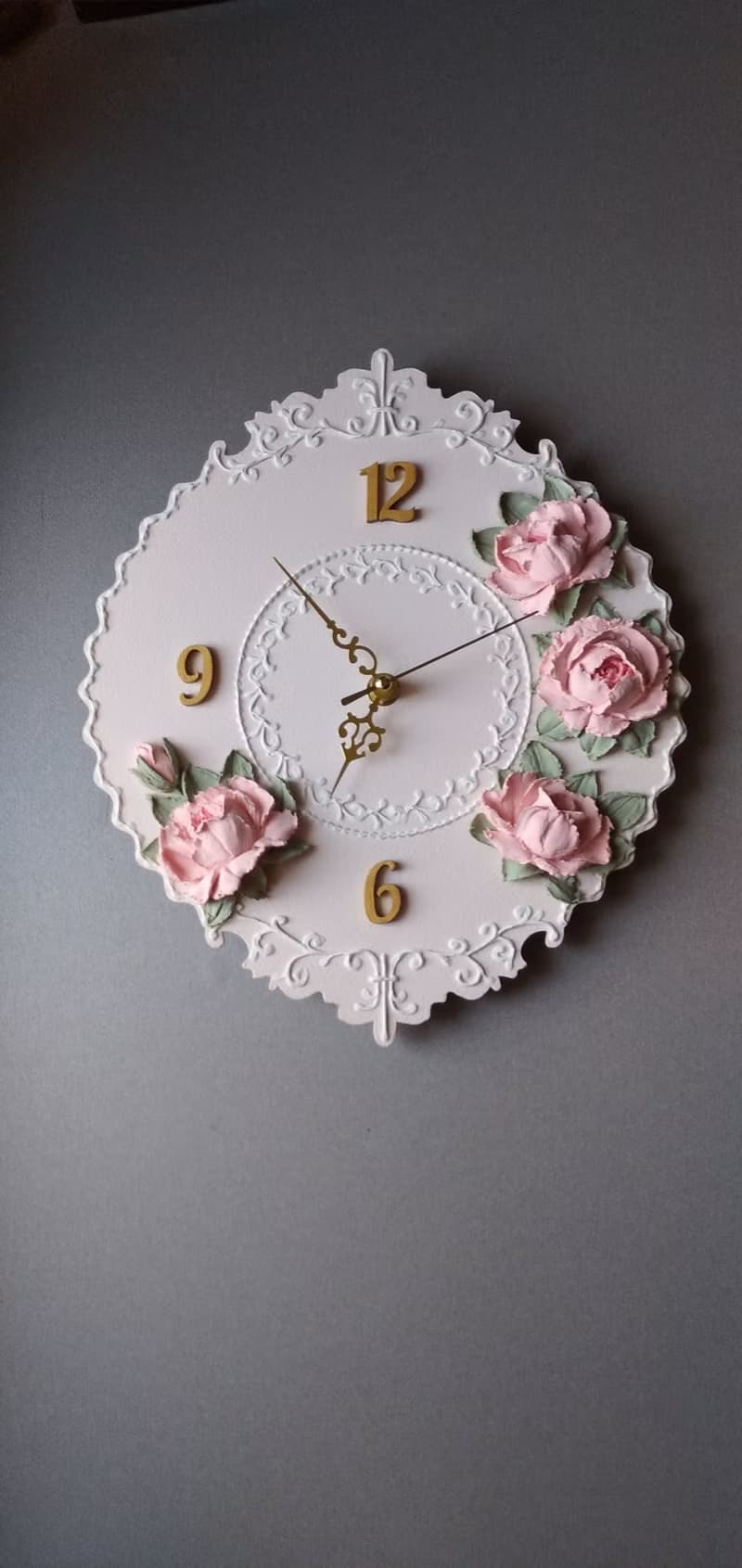 Kids wall decor Pink small wall clock with pink roses Nursery Silent wall clock