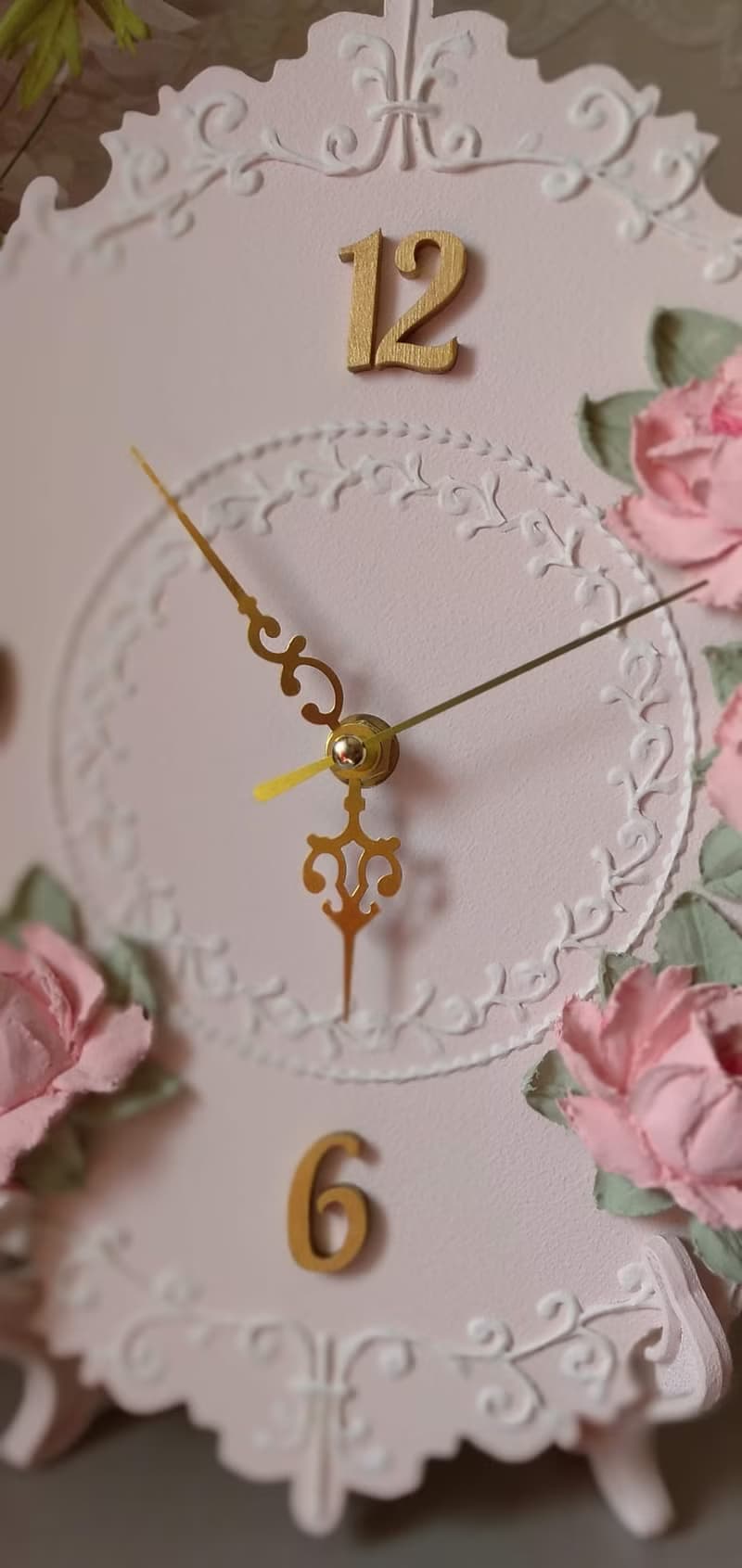 Kids wall decor Pink small wall clock with pink roses Nursery Silent wall clock