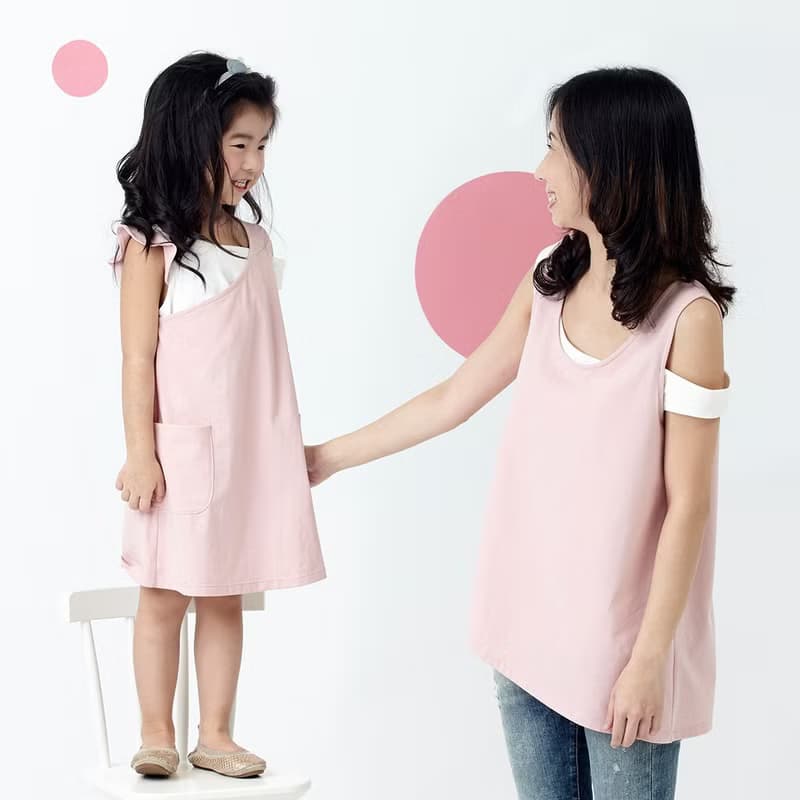 Ángeles-大女孩-不對稱肩帶設計洋裝(粉/黃)