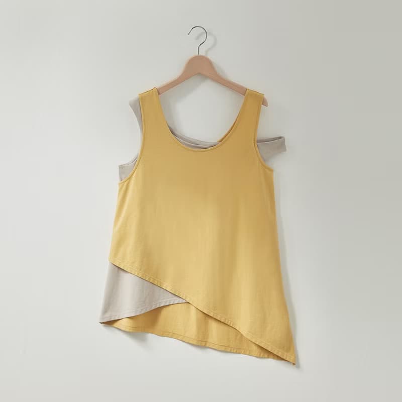 Ángeles-大女孩-不對稱肩帶設計洋裝(粉/黃)