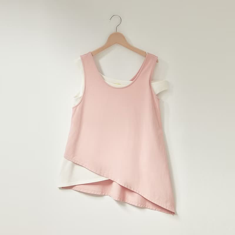 Ángeles-大女孩-不對稱肩帶設計洋裝(粉/黃)