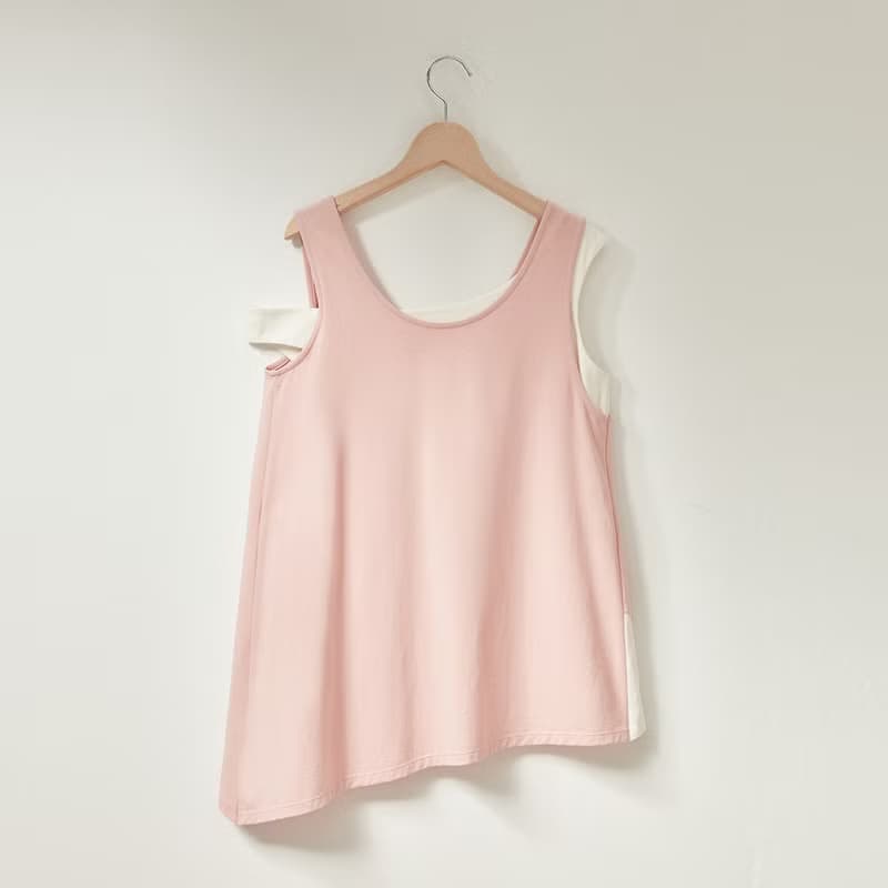 Ángeles-大女孩-不對稱肩帶設計洋裝(粉/黃)