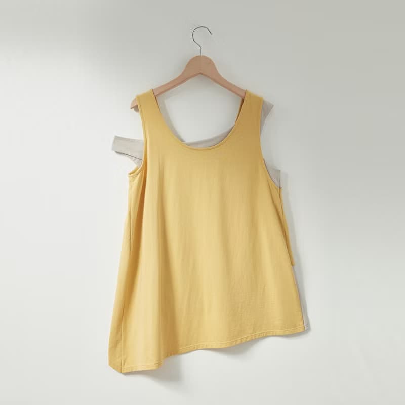 Ángeles-大女孩-不對稱肩帶設計洋裝(粉/黃)