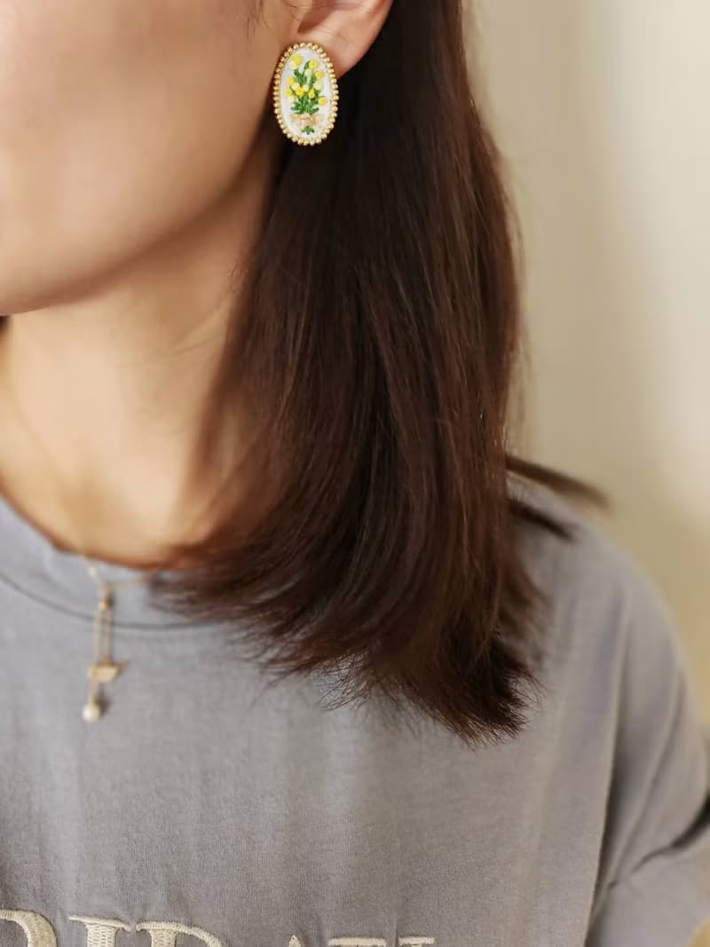 韶光 - 金合歡花束刺繡耳環