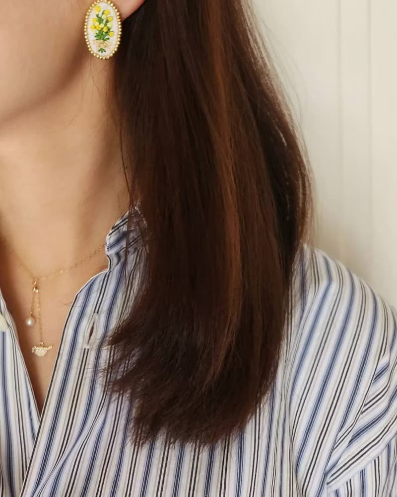 韶光 - 金合歡花束刺繡耳環