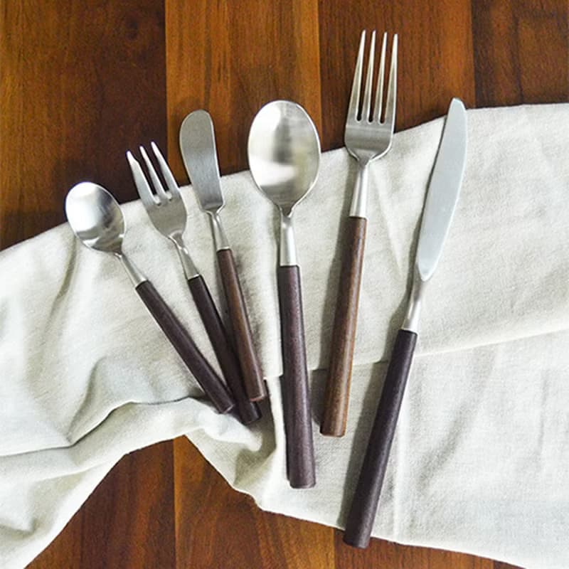 日本【SALUS 佐藤金屬】優雅細木餐具 櫸木柄/花梨木柄