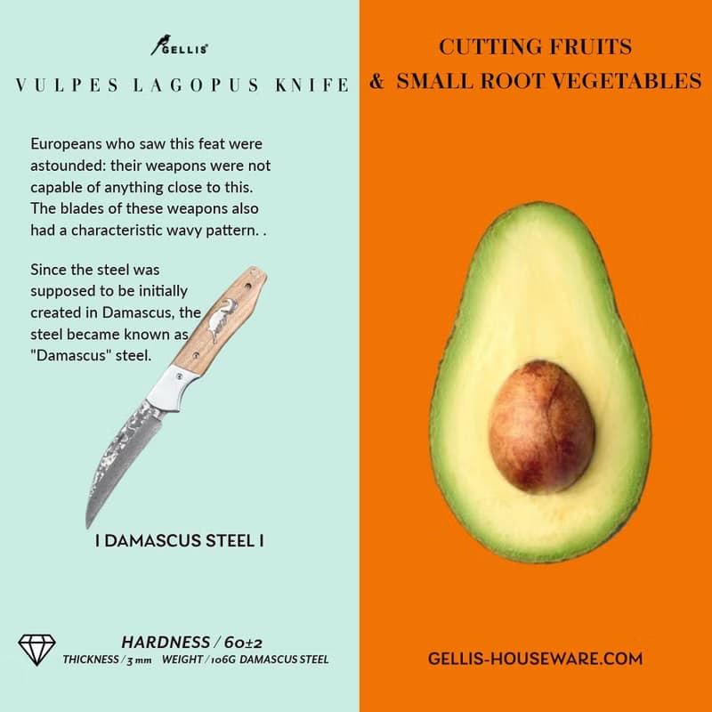 VULPES  LAGOPUS斯堪地雪狐款影木柄大馬士革鋼水果刀野營刀