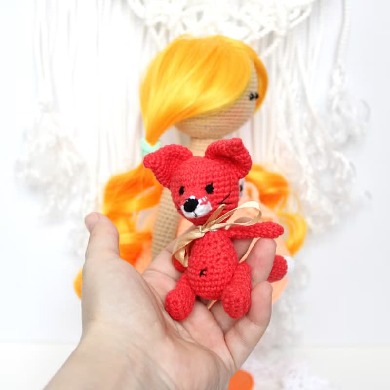 Crochet doll with little fox  Gift set for girl Personalized crochet doll