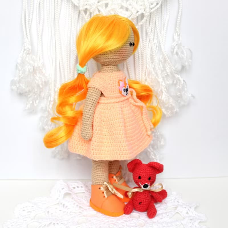 Crochet doll with little fox  Gift set for girl Personalized crochet doll