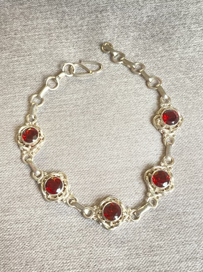 天然 切面 石榴石 手鍊 尼泊爾 手工製 925純銀