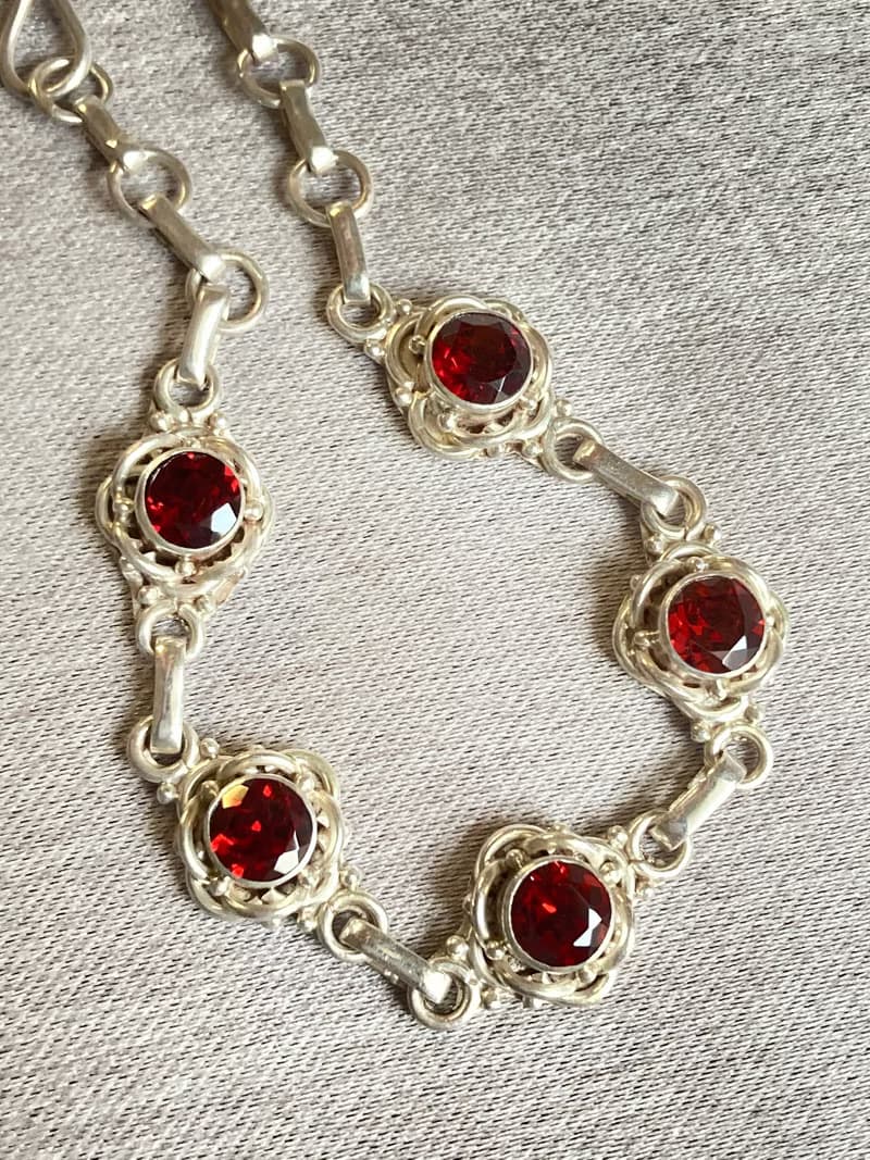 天然 切面 石榴石 手鍊 尼泊爾 手工製 925純銀