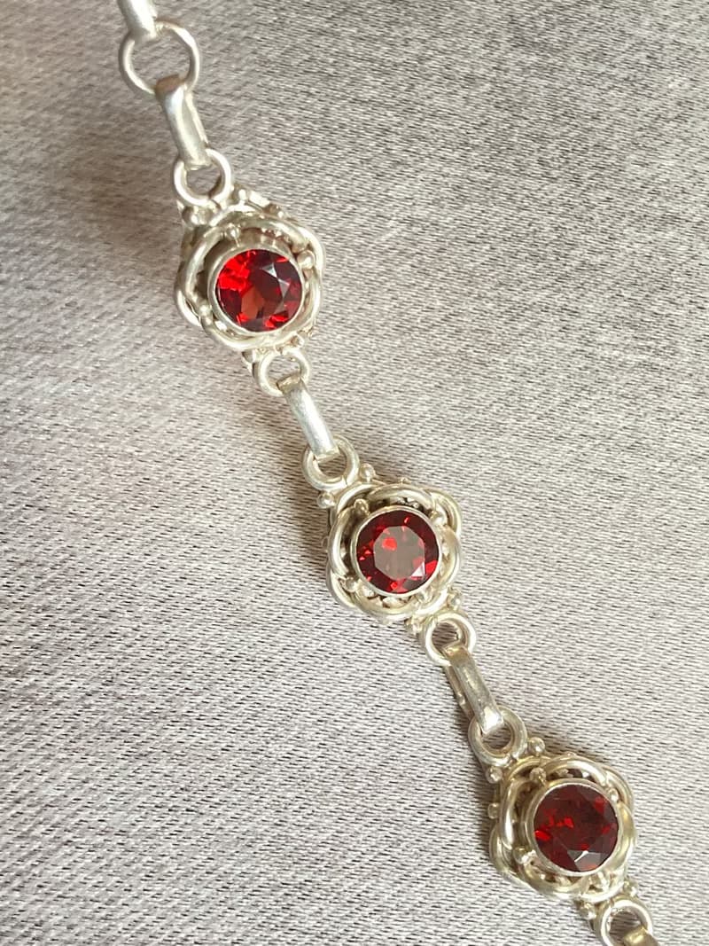 天然 切面 石榴石 手鍊 尼泊爾 手工製 925純銀