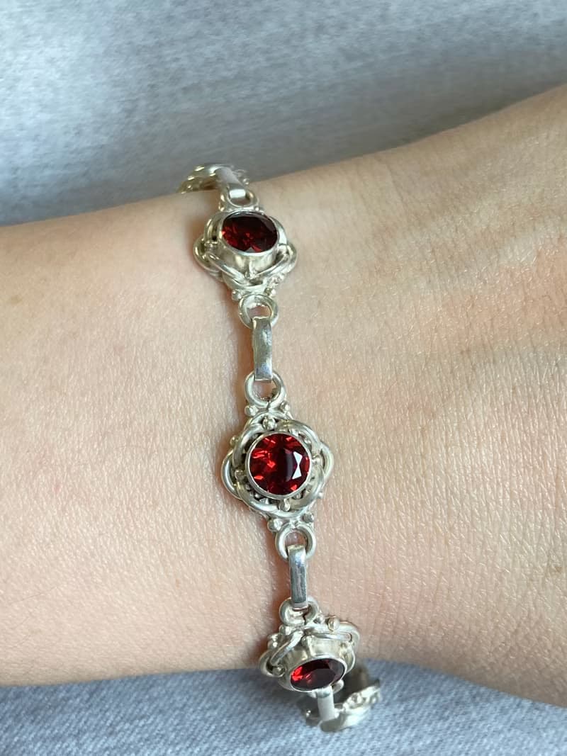 天然 切面 石榴石 手鍊 尼泊爾 手工製 925純銀