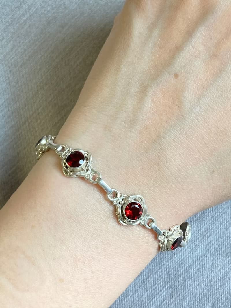 天然 切面 石榴石 手鍊 尼泊爾 手工製 925純銀