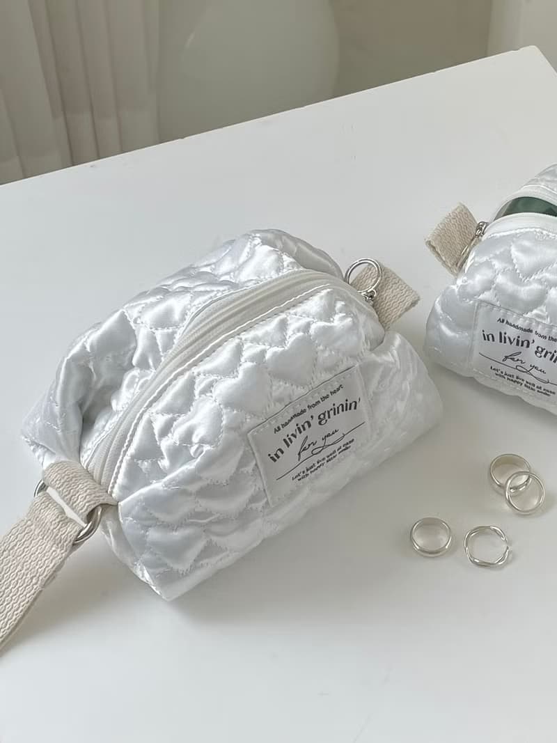 heart quilting pouch M_white pearl