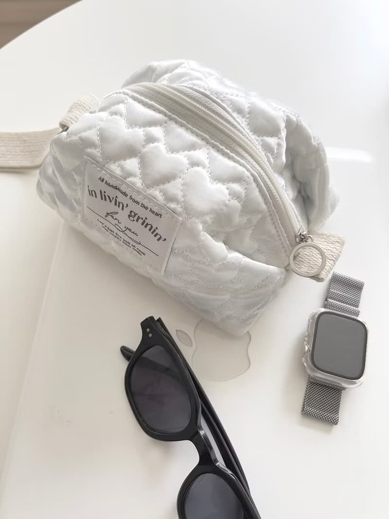 heart quilting pouch M_white pearl